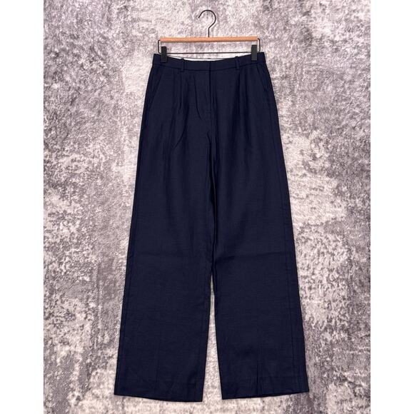 New J Crew Pants 2 Womens Essential Wide Leg Trouser Blue Linen - Picture 1 of 8